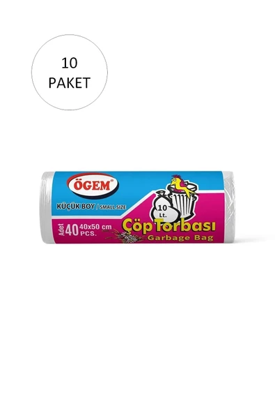 Küçük Boy Çöp Torbası 40 x 50 cm 40 Lı Rulo x 10 Paket = 400 Adet (Şeffaf)