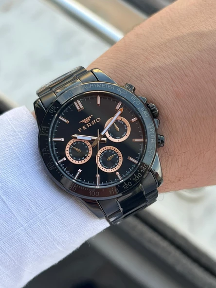 Ferro Çelik Kordon İç Fonksiyonlar Aktif Takvimli 30 Mt Su Geçirmez Erkek Kol Saati EFM11468-XG - Resim 3