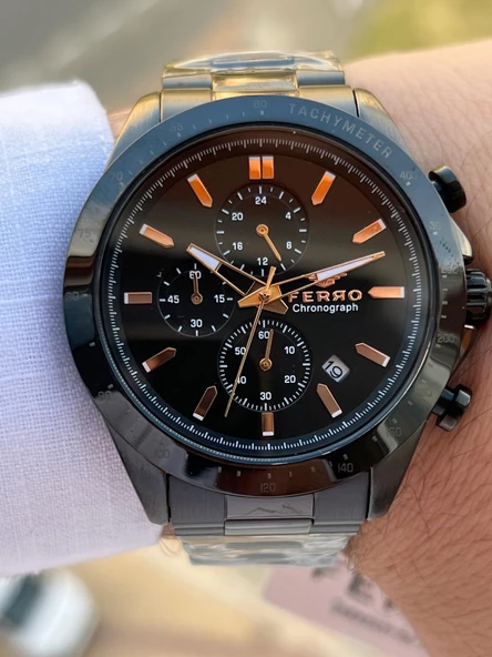 Ferro Çelik Kordon İç Fonksiyonlar Aktif Takvimli 30 Mt Su Geçirmez Erkek Kol Saati EFM31455-G - Resim 3