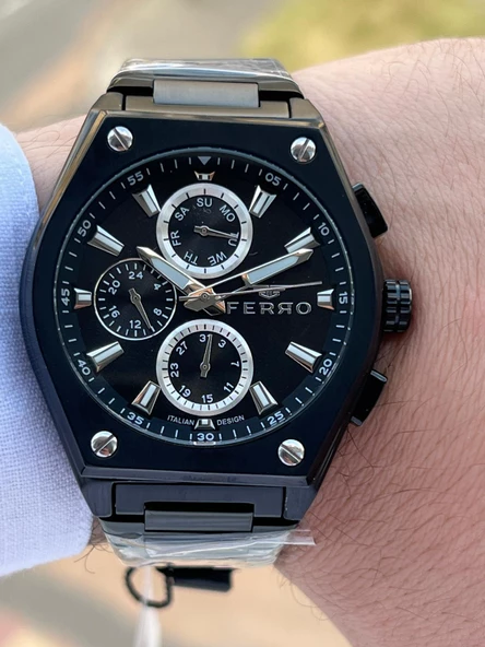 Ferro Çelik Kordon İç Fonksiyonlar Aktif Takvimli 30 Mt Su Geçirmez Erkek Kol Saati EFM40132-BG - Resim 4