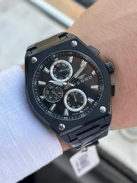 Ferro Çelik Kordon İç Fonksiyonlar Aktif Takvimli 30 Mt Su Geçirmez Erkek Kol Saati EFM40132-BG - Resim 3