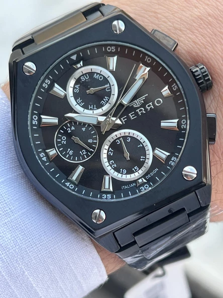 Ferro Çelik Kordon İç Fonksiyonlar Aktif Takvimli 30 Mt Su Geçirmez Erkek Kol Saati EFM40132-BG - Resim 2