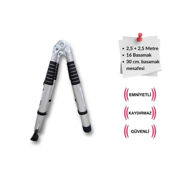 Endokon 250 + 250 cm. - 8+8 Basamaklı Teleskopik Merdiven - A Tipi Uzayan Merdiven - 3
