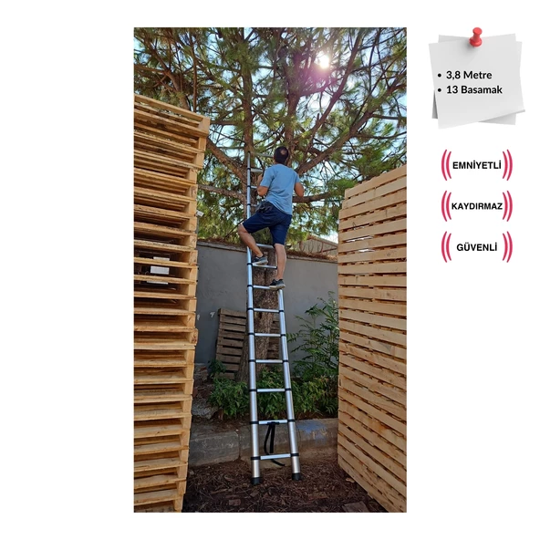 Endokon 410 cm. - 14  Basamaklı Teleskopik Alüminyum Merdiven - I Tipi Uzayan Merdiven - 9
