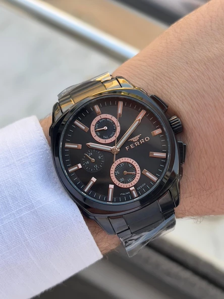 Ferro Çelik Kordon İç Fonksiyonlar Aktif Takvimli 30 Mt Su Geçirmez Erkek Kol Saati EFM40126-BG - Resim 3