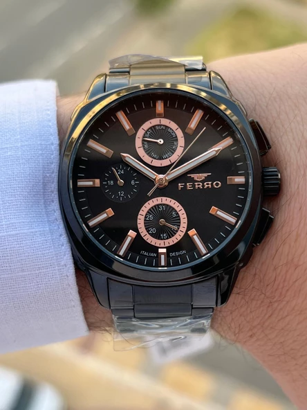 Ferro Çelik Kordon İç Fonksiyonlar Aktif Takvimli 30 Mt Su Geçirmez Erkek Kol Saati EFM40126-BG - Resim 4