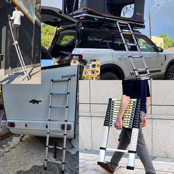 Endokon 220 + 220 cm. - 7+7 Basamaklı Teleskopik Merdiven - A Tipi Uzayan Merdiven - 8
