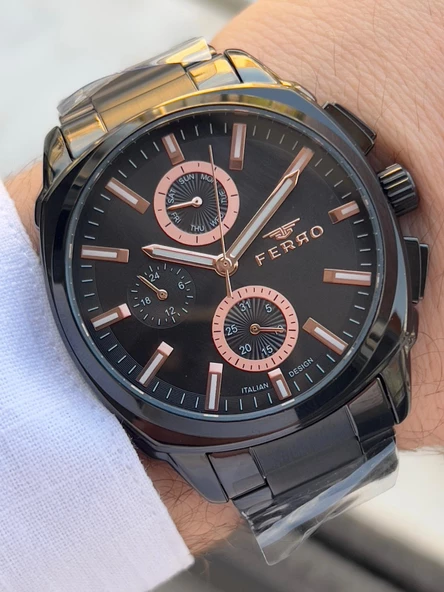 Ferro Çelik Kordon İç Fonksiyonlar Aktif Takvimli 30 Mt Su Geçirmez Erkek Kol Saati EFM40126-BG - Resim 2