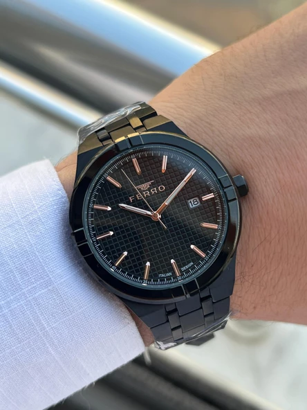 Ferro Çelik Kordon Takvimli Kadran 30 Mt Suya Dayanıklı Erkek Kol Saati EFM40122-BG - Resim 3