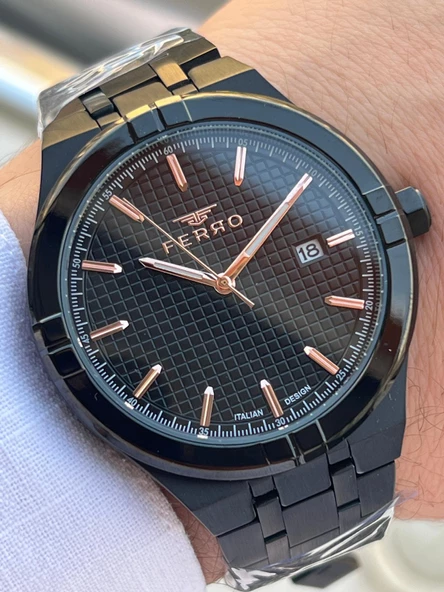 Ferro Çelik Kordon Takvimli Kadran 30 Mt Suya Dayanıklı Erkek Kol Saati EFM40122-BG - Resim 2