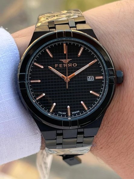 Ferro Çelik Kordon Takvimli Kadran 30 Mt Suya Dayanıklı Erkek Kol Saati EFM40122-BG - Resim 4