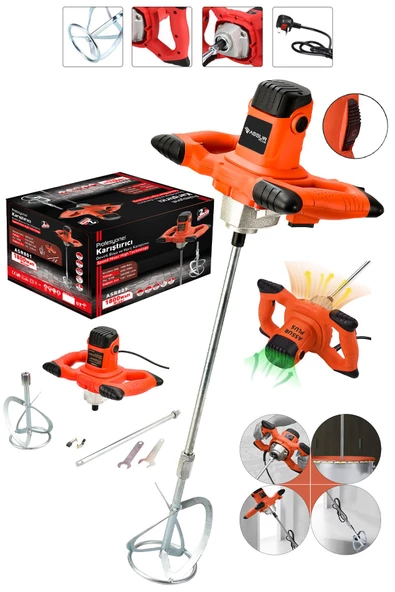 Assur Plus Jetta Power Tools 1800 W Devir Ayarlı Elektrikli Alçı Boya ve Harç Karıştırıcı Mikser - Sarı