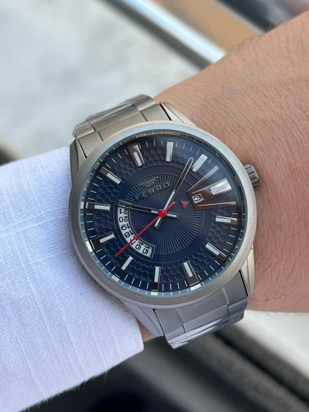 Ferro Çelik Kordon Takvimli Kadran 30 Mt Suya Dayanıklı Erkek Kol Saati EFM11911-BG - Resim 3