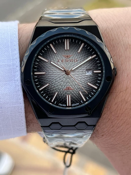 Ferro Çelik Kordon Takvimli Kadran 30 Mt Suya Dayanıklı Erkek Kol Saati EFM40133-BG - Resim 4