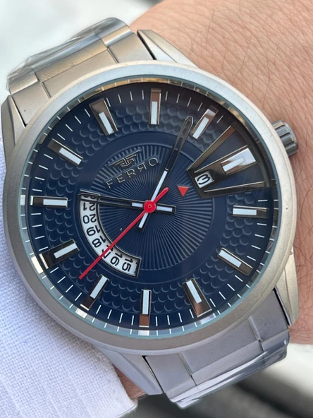 Ferro Çelik Kordon Takvimli Kadran 30 Mt Suya Dayanıklı Erkek Kol Saati EFM11911-BG - Resim 2