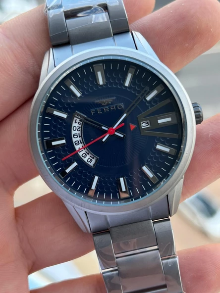 Ferro Çelik Kordon Takvimli Kadran 30 Mt Suya Dayanıklı Erkek Kol Saati EFM11911-BG - Resim 5