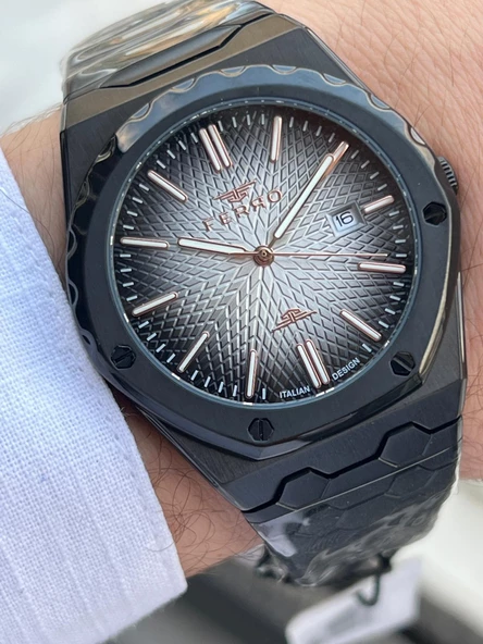 Ferro Çelik Kordon Takvimli Kadran 30 Mt Suya Dayanıklı Erkek Kol Saati EFM40133-BG - Resim 2