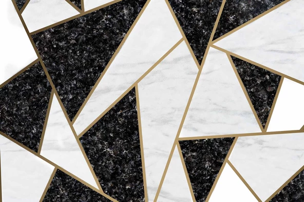 Siyah Beyaz Üçgen Mermer Desenli Duvar Kağıdı Baskı - Resim 7