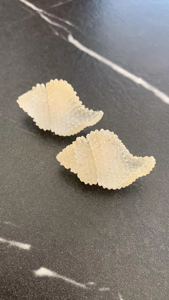 Parlak Somon Renkli İstiridye Şekilli Gümüş Aksesuarlı Epoksi Küpe El Yapımı Hediyelik - Resim 8