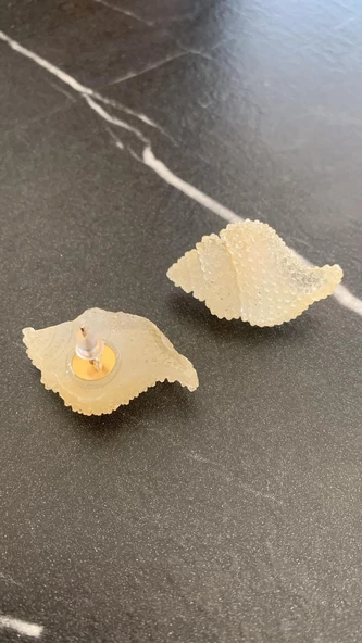 Parlak Somon Renkli İstiridye Şekilli Gümüş Aksesuarlı Epoksi Küpe El Yapımı Hediyelik - Resim 4