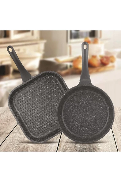 Thermoad 2'Li Frapan Tava Seti (28 Cm Grill, 26Cm) Gri