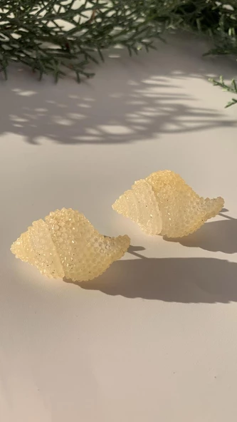 Parlak Somon Renkli İstiridye Şekilli Gümüş Aksesuarlı Epoksi Küpe El Yapımı Hediyelik ürün görseli