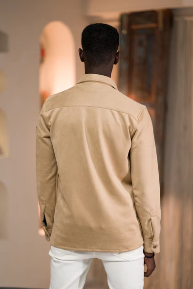 Advante Regular Fit Likralı Çift Cepli Pamuklu Astarsız Süet Gömlek - Resim 11