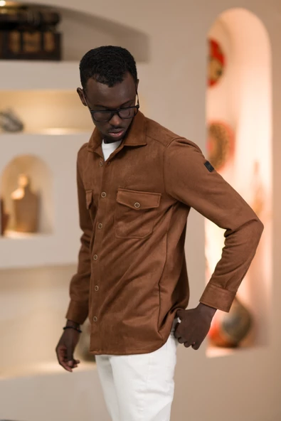 Advante Regular Fit Likralı Çift Cepli Pamuklu Astarsız Süet Gömlek - Resim 4