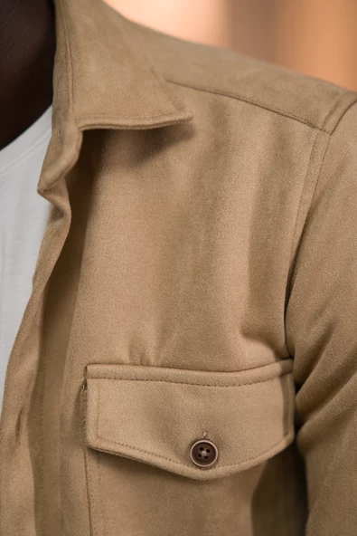 Advante Regular Fit Likralı Çift Cepli Pamuklu Astarsız Süet Gömlek - Resim 12