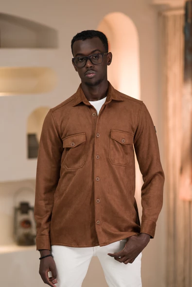 Advante Regular Fit Likralı Çift Cepli Pamuklu Astarsız Süet Gömlek - Resim 3