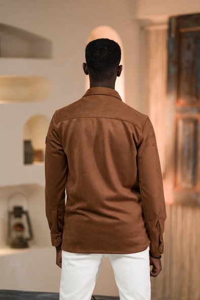 Advante Regular Fit Likralı Çift Cepli Pamuklu Astarsız Süet Gömlek - Resim 5