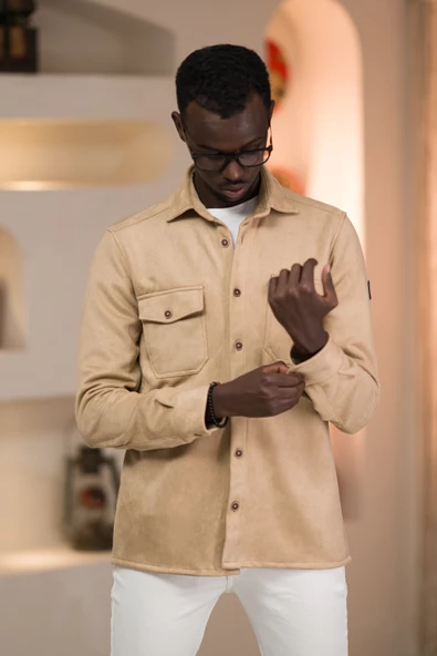 Advante Regular Fit Likralı Çift Cepli Pamuklu Astarsız Süet Gömlek - Resim 9