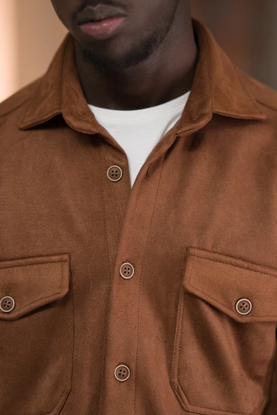 Advante Regular Fit Likralı Çift Cepli Pamuklu Astarsız Süet Gömlek - Resim 6