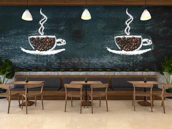 Kahve Bardağı Temalı Cafe Duvar Kağıdı Baskı - 3