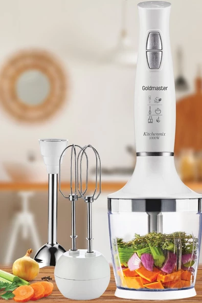 GOLDMASTER  Kitchenmix 1000w Güçlü Motor Turbo Hız Ayarlı 3 In 1 Blender Set Beyaz - 5