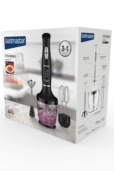 GOLDMASTER  Kitchenmix 1000w Güçlü Motor Turbo Hız Ayarlı 3 In 1 Blender Set Siyah