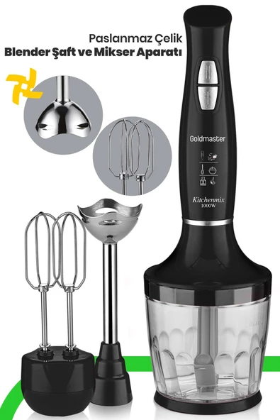 GOLDMASTER  Kitchenmix 1000w Güçlü Motor Turbo Hız Ayarlı 3 In 1 Blender Set Siyah - 2