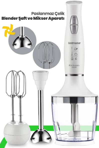 GOLDMASTER  Kitchenmix 1000w Güçlü Motor Turbo Hız Ayarlı 3 In 1 Blender Set Beyaz - 4