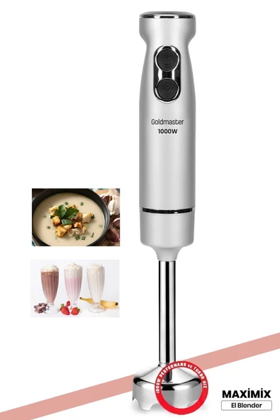 GOLDMASTER  Maximix Silver 1000 Watt 4 Bıçaklı Paslanmaz Çelik Turbo Hız Ayarlı El Blender - 2