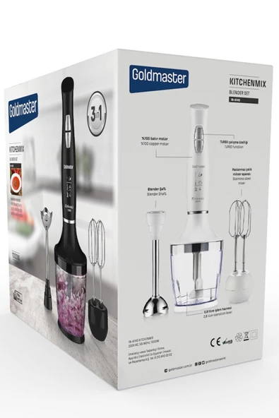 GOLDMASTER  Kitchenmix 1000w Güçlü Motor Turbo Hız Ayarlı 3 In 1 Blender Set Beyaz