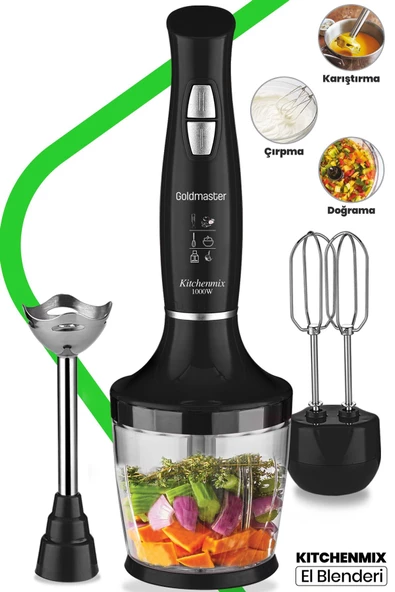 GOLDMASTER  Kitchenmix 1000w Güçlü Motor Turbo Hız Ayarlı 3 In 1 Blender Set Siyah - 4