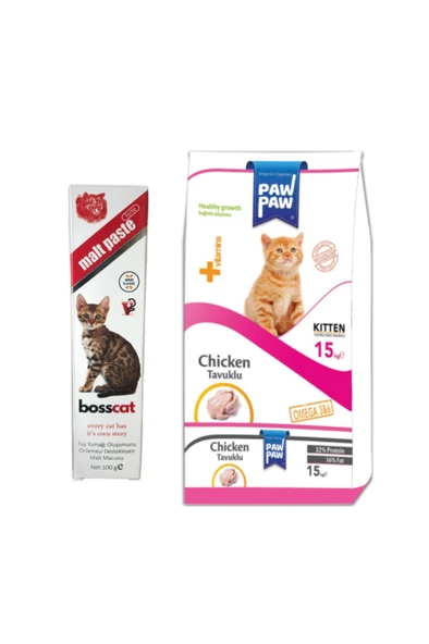 Paw Paw Yavru Kedi Maması 15 kg + Tüy Önleyici Malt