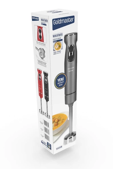 GOLDMASTER  Maximix Silver 1000 Watt 4 Bıçaklı Paslanmaz Çelik Turbo Hız Ayarlı El Blender