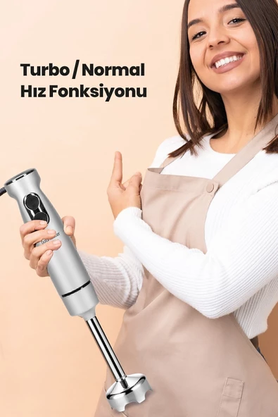 GOLDMASTER  Maximix Silver 1000 Watt 4 Bıçaklı Paslanmaz Çelik Turbo Hız Ayarlı El Blender - 3
