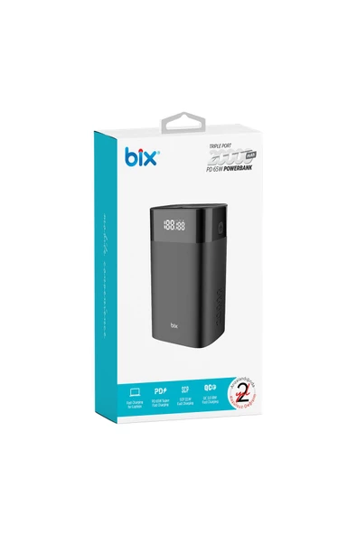 Bix  Pb65w 20000mah Usb Ve 2 type-c Pd 65w Üç Çıkışlı Dijital Ekranlı Powerbank Siyah - 2