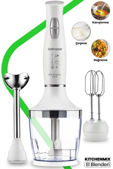 GOLDMASTER  Kitchenmix 1000w Güçlü Motor Turbo Hız Ayarlı 3 In 1 Blender Set Beyaz - 3