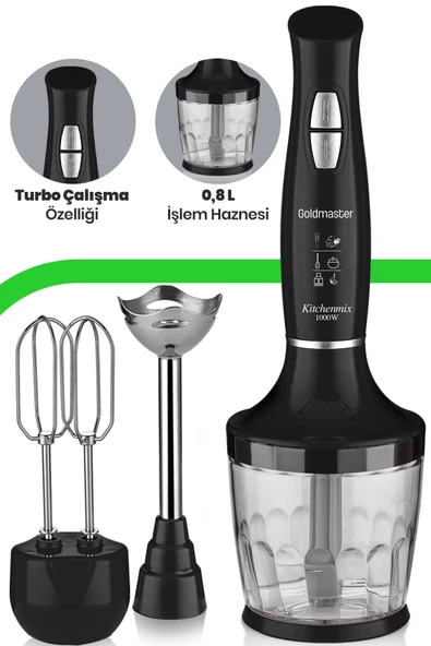 GOLDMASTER  Kitchenmix 1000w Güçlü Motor Turbo Hız Ayarlı 3 In 1 Blender Set Siyah - 5