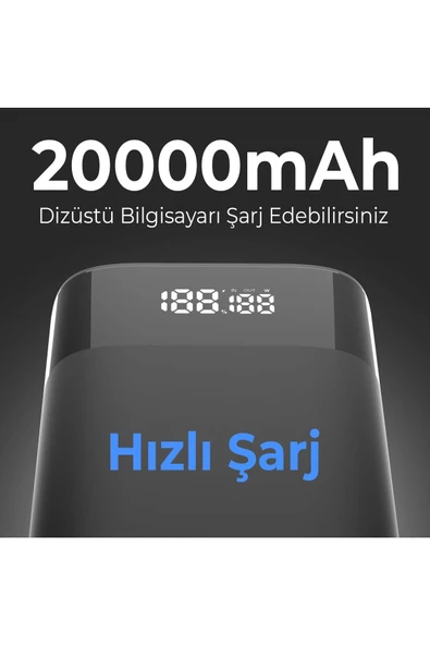 Bix  Pb65w 20000mah Usb Ve 2*type-c Pd 65w Üç Çıkışlı Dijital Ekranlı Powerbank Siyah