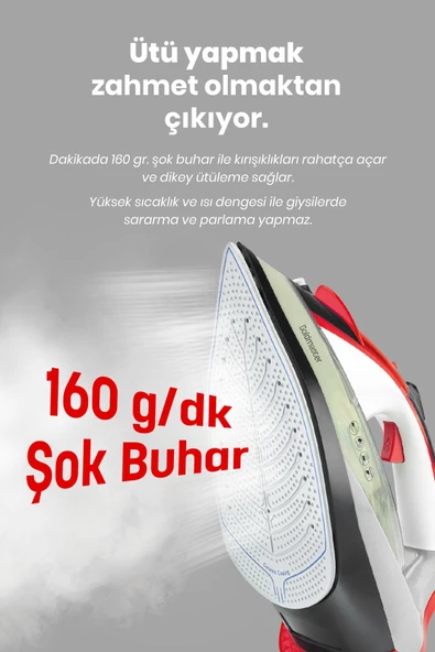 GOLDMASTER  Twist 2600 Watt Seramik Tabanlı 160 Gr Etkili Şok Buharlı Ütü - 6
