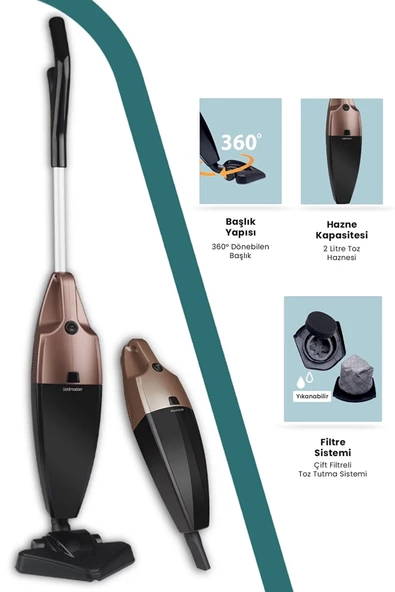 Goldmaster GM-7565G Vakum Dik Elektrikli Süpürge - Gold renk - 3